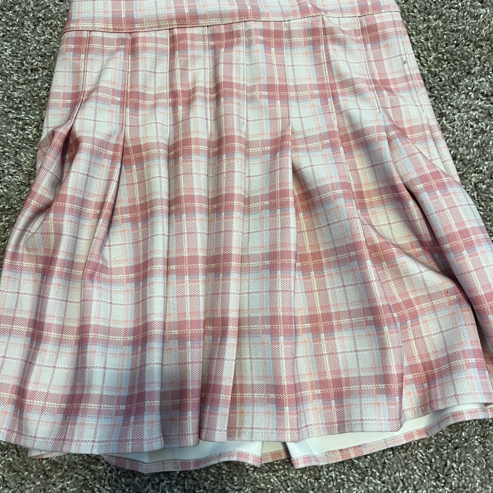 Pink plaid skirt